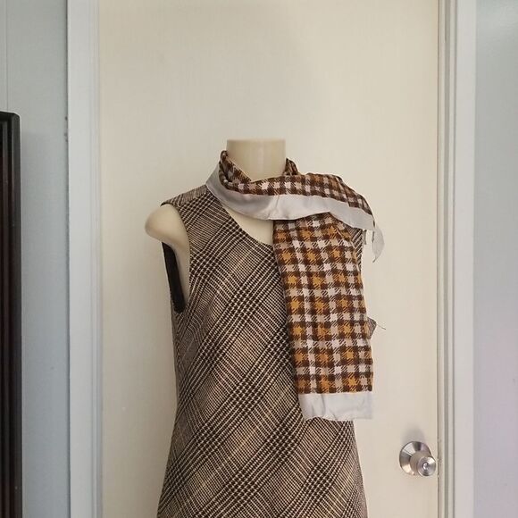 GLENTEX 100% SILK Scarf made in Japan Rectangles + vintage wool dress medium - Picture 3 of 13